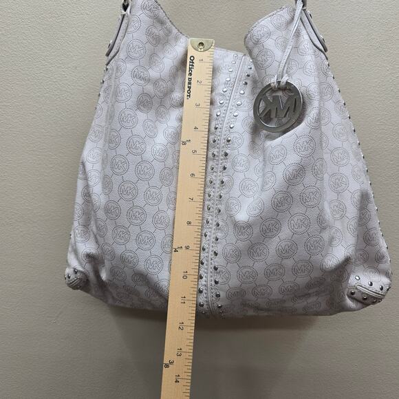 Michael Kors Signature Astor Studded Hobo Bag Shoulder Bag Beige Stain - Picture 6 of 13